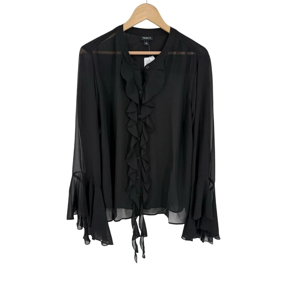 Torrid Top Blouse Womens 1X 14-16 Whimsigoth Semi Sheer Dark Romantic Witchy